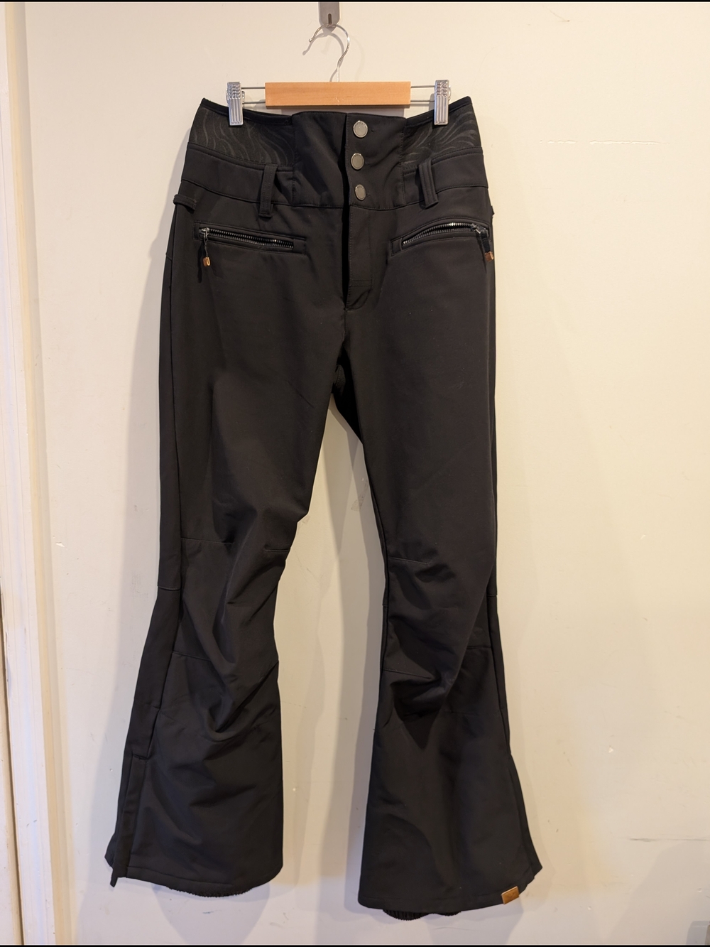 Roxy Women's High Rising Black Flared Ski Pants Dryflight Sz M Winter Snowboard